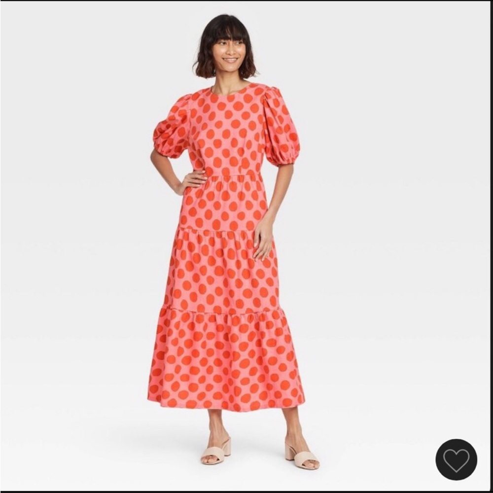 Who What Wear Pink and Orange Polka Dot Maxi Dress